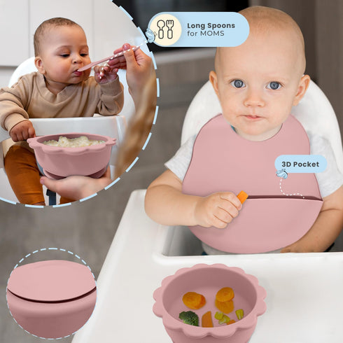 Baby Feeding Set of 4–Made from Premium Food-Grade & BPA-Free Silicone Baby Weaning Set –Durable & Eco-Friendly Toddler Plates, Safe Baby Feeding ...