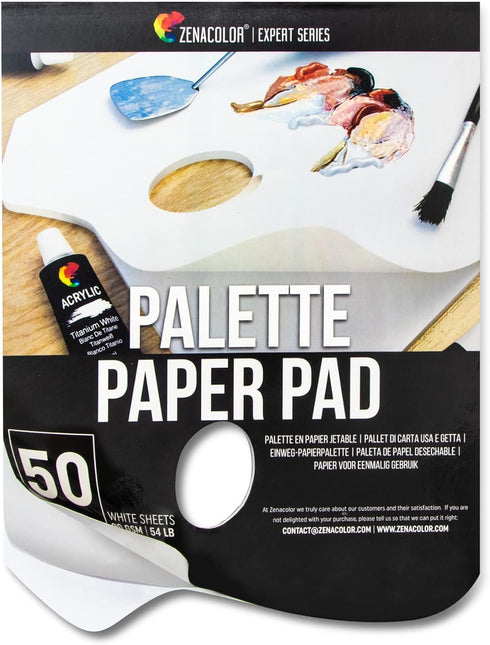 Zenacolor - Paper Palette Pad - 50 Removable and Disposable Sheets for Painters - 80gsm, 24lb - Paint Mixing Palette for All Paints (Oil, Acrylic,...