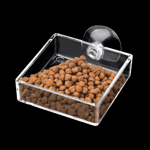 Shrimp Feeding Dish Square Fish Tank Feeding Bowl Clear Acrylic Aquarium Feeder Bowl with Suction Cup...