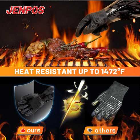 BBQ Gloves - 1472°F Thicken Heat Resistant Gloves w/S-Hook 14 in Kitchen Oven Mitts Waterproof Grill Gloves Oil Resistant Grilling Gloves Cooking ...