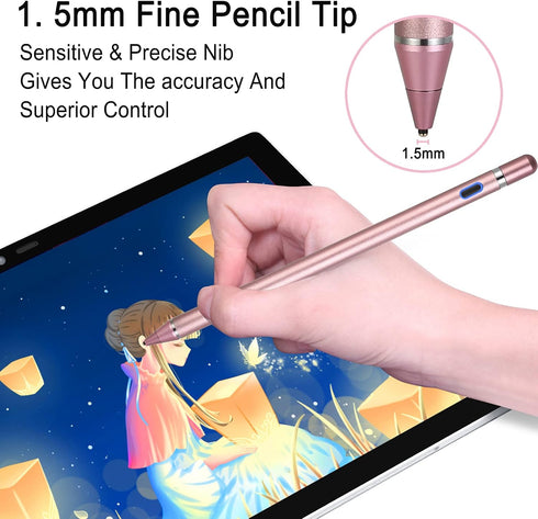 Stylus Pens for Touch Screens,Active Stylus Compatible for Apple iPad,Rechargeable 1.5mm Fine Point Smart Pencil Digital Compatible iPad and Most ...