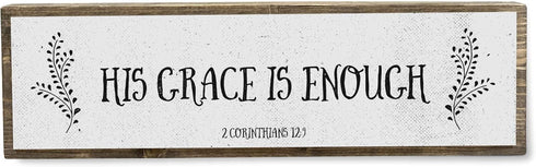 Christian Wall Art - His Grace Is Enough Wall Décor – Beautiful Bible Verse Modern Farmhouse Wall Art – Wood and Metal His Grace Is Enough Door Si...