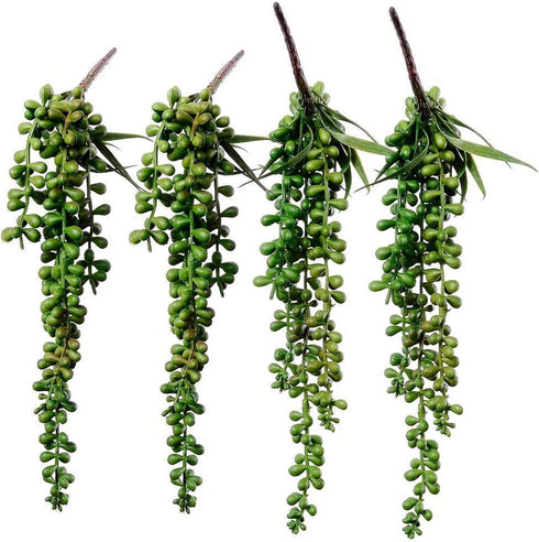 Supla 4 pcs Artificial Hanging Succulents Faux Burro's Tail Picks Trailing String of Pearls Succulent Greenery Sprays 13.4" L for Basket Planter C...