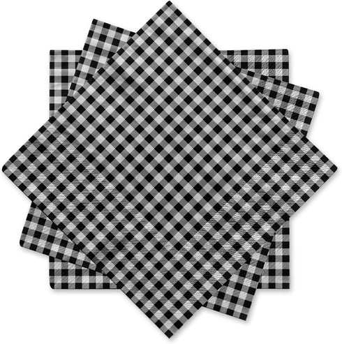Gatherfun Disposable Paper Napkins Black and White Gingham for Dinner Picnic and Parties (Pack of 50)...