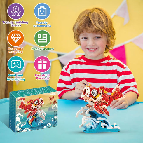 678 Piece STEM Building Block Toys 8.19" x 4.57" x 7.5"(L x W x H) Koi Fish Building Set with Base,Office or Home Decor,Creative Projects Crafts K...