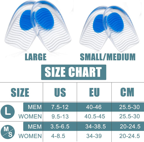 Gel Silicone Heel Pads/Cups,4 Pairs Heel Lifts for Achilles Tendonitis,Shoe Wedge Inserts for Plantar Fasciitis,Sore Heel, Heel Spur and Heel Pain...