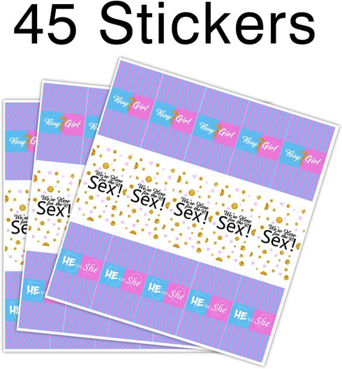 Gender Reveal Party Mini Candy Bar Wrappers - He or She Baby Shower Favors - 45 Sticker...