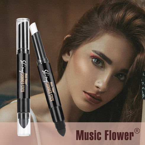 Highlighter Stick, Double Ended Highlighter Makeup Stick with Sponge Brush, Shimmer Waterproof Long Lasting Smooth Silver Glitter Brighten Face Ma...