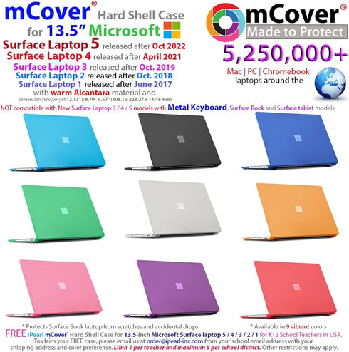 mCover Case Compatible for 13.5" Microsoft Surface Laptop (5/4 / 3/2 / 1) with Alcantara Keyboard ONLY (NOT Compatible with Surface Book and Table...