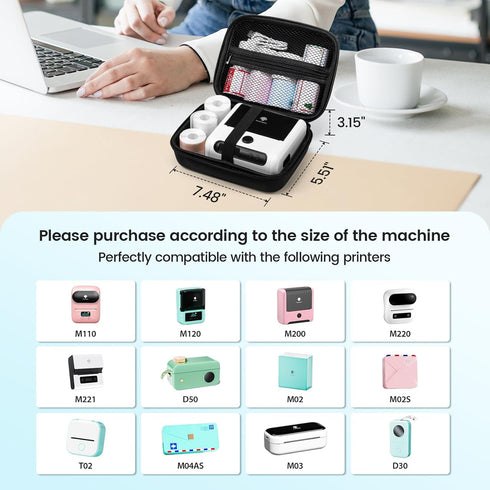 Memoking Travel Case for M220 M200 Label Maker T02 Sticker Printer,Case for M110 M200 M220 M221 Label Printer - Storage Holder Tape Paper Roll & U...