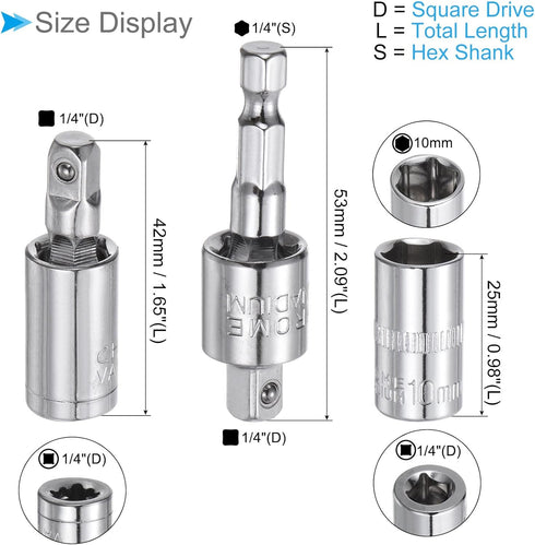 Impact Socket Adapter Set, 1/4" Drive 8mm 1/4" Shank, CR-V Shallow Socket Swivel Joints Hexagon Shank - (Applications: for Cordless Drill, Impact ...