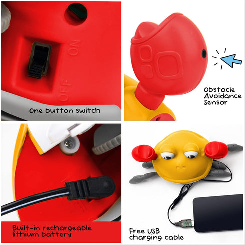 Crawling Crab Baby Toy, Children's Prone time Toy, Automatic Obstacle Avoidance Toddler Interactive Toy with Music and LED Light, Built-in Recharg...