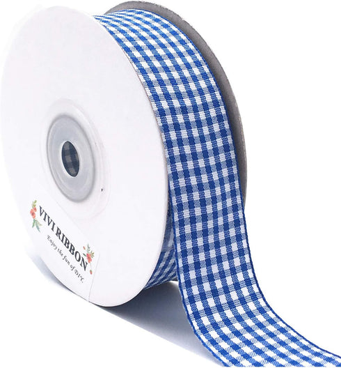VIVIQUEN Blue Gingham Ribbon Checkered Ribbon 1-Inch 25 Yard Each Roll 100% Polyester Woven Edge (Blue)...