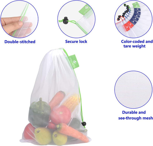 Reusable Bags - Zero Waste & Color-Coded Mesh Produce...