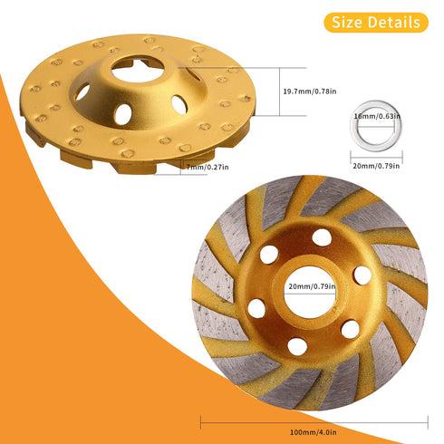 5pcs Concrete Stone Ceramic Turbo Diamond Grinding Cup Wheel,4 Inch-12 Segs Heavy Duty Angle Grinder Wheels for Angle Grinder (Yellow)...
