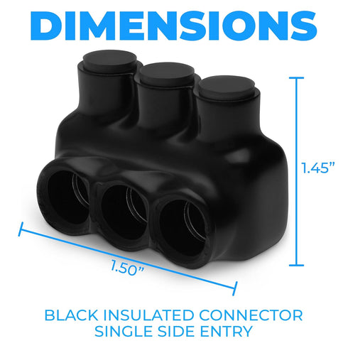 OHLECTRIC Black insulated Connector - Single Side Entry - 3 Port - 4-14" Wire Range - Slotted Hex Screw - Pre-Filled with Oxide Inhibitor - Rubber...