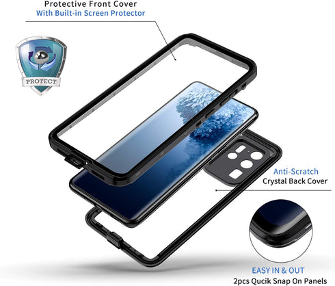 Lanhiem Galaxy S20 Ultra Case, Built-in Screen Protector IP68 Waterproof Dustproof Case, Full Body Heavy Duty Shockproof Protective Cover for Sams...