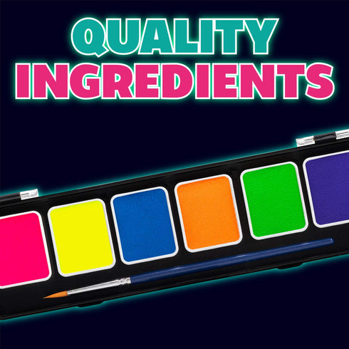Kraze FX 6 Color Neon Face& Body Paint Palette (6 gram) with Brush - Water Activated, Professional UV Glow Blacklight Reactive Face Painting Kit, ...
