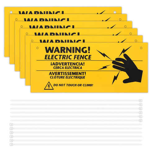 6 Pieces Electric Fence Warning Signs with 12 Pieces Zip Ties 10 x 4 Inch Yellow Caution Electric Signs, Plastic Fence Safe Caution Warning Sign f...