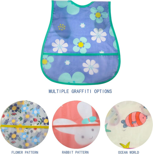 Waterproof Baby Bib Infant with Snaps Fits Baby & Toddler 6-24 Months - 4pcs (Floral Bunny Fish)...