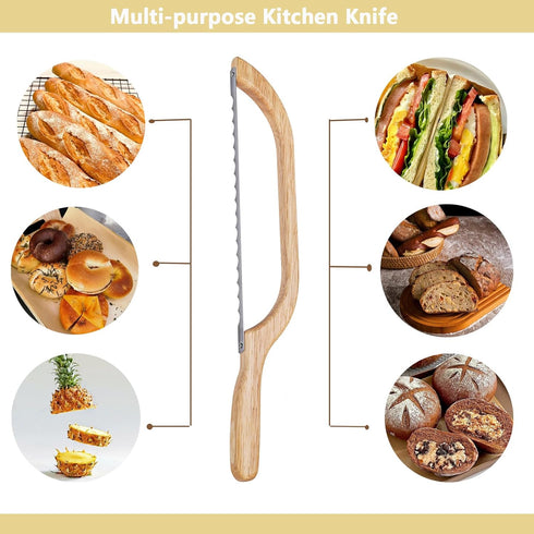 Wooden Bread Bow Knife, Sourdough Bread knife Cutter for Homemade Bread, 15.7" Serrated Bagel Knife, Kitchen Gift for Baker...