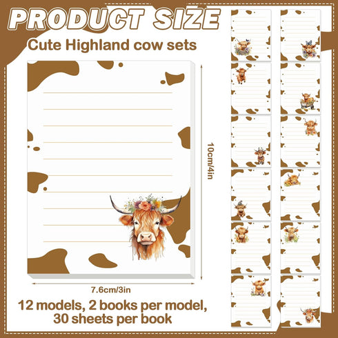 Janlaugh 24 Pads 1440 Sheets Highland Cow Sticky Notes Sticky Memo Pads Self Stick Cute Cow Office Supplies Cow Party Favors Adhesive Notepad for ...