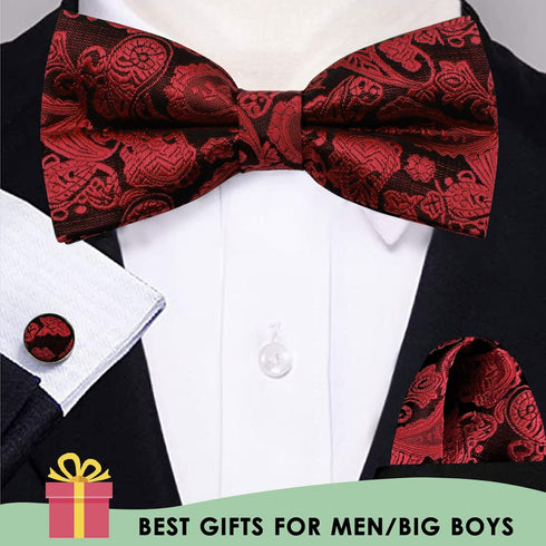 Mantieqingway Bow Ties for Men Bowtie Pocket Square Cufflinks Set Adjustable Pre-tied Bowtie Handkerchief for Wedding...