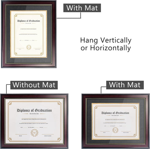 GraduatePro 8.5x11 Diploma Frame with Black Over Gold Mat or Display 11x14 Document Without Mat, CPA License Frame, UV Protection Acrylic, Mahogan...