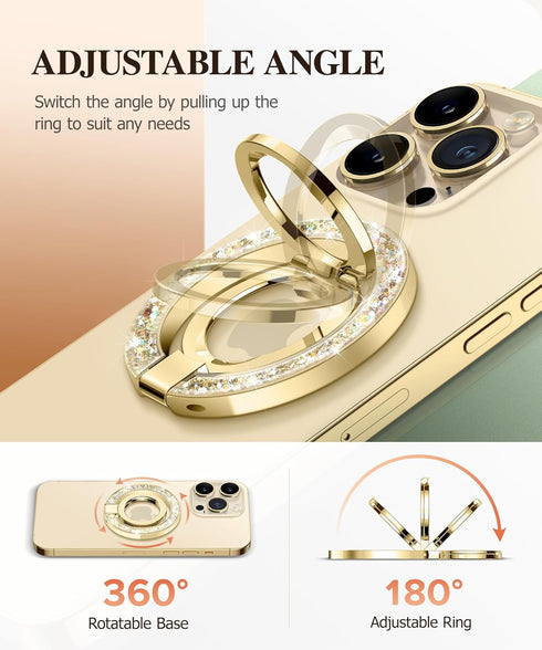 GVIEWIN Magnetic Phone Ring Holder, Compatible with MagSafe Phone Grip with Adjustable Stand, Magnet Phone Ring Kickstand for iPhone 15 Pro Max/Pl...