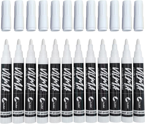 VILMA White Liquid Chalk Markers Wet Erase Markers Window Markers for Chalkboard Signs, Windows, Blackboards,Glass,12 Pack...