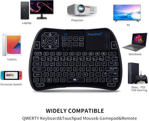 iPazzPort Bluetooth Mini Keyboard (IR Learning) Touchpad Mouse, Backlit 2.4GHz Wireless Keypad Remote Controller for Tablets, Smart TV,Fire Stick,...