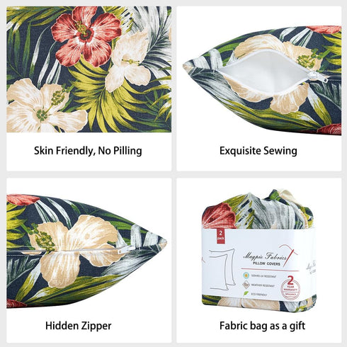 Pack of 2 Outdoor Waterproof Throw Pillow Covers 18 x 18 Inch, Decorative Cushion Sham Pillowcase Shell for Garden Patio Balcony(Midnight Floral)...