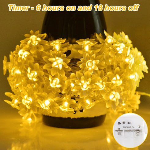 echosari Flower String Lights Battery Operated, 158" Lotus Flower Fairy Lights with Auto Timer 8 Modes, Soft Rubber Flowers String Lights Waterpro...
