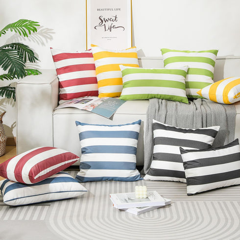 Outdoor Throw Pillow Covers, Square Stripe Waterproof Throw Pillow Cases for Outdoor Patio Porch Farmhouse Garden Balcony Couch, 18"x18"(45x45cm)/...