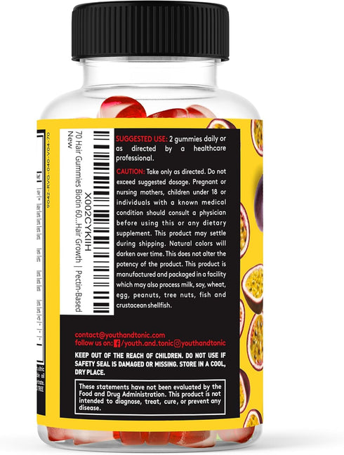 70 Hair Gummies Biotin 6000mcg Collagen Silicon PABA & Multivitamins | Hair Skin and Nails Vitamins Gummy for Women | B Complex Folic Acid 400mcg ...