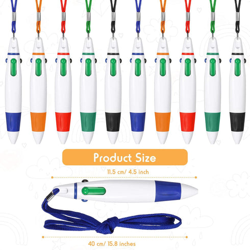 Retractable Pen with Lanyard Neck Pens Pen in a Rope Shuttle Pen 4 Color Ink Ballpoint Pen with Chain for Nurses Students, Office School Home Supp...