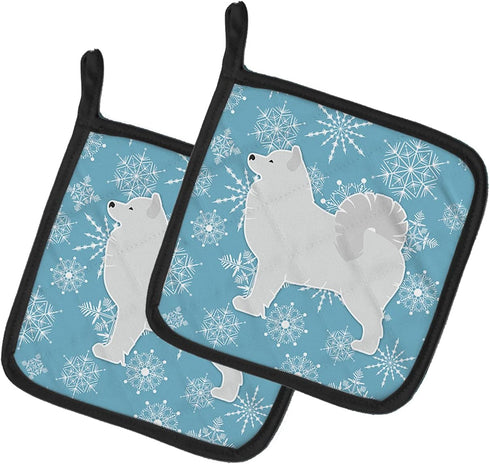 Caroline's Treasures BB3559PTHD Winter Snowflake Samoyed Pair of Pot Holders Kitchen Heat Resistant Pot Holders Sets Oven Hot Pads for Cooking Bak...