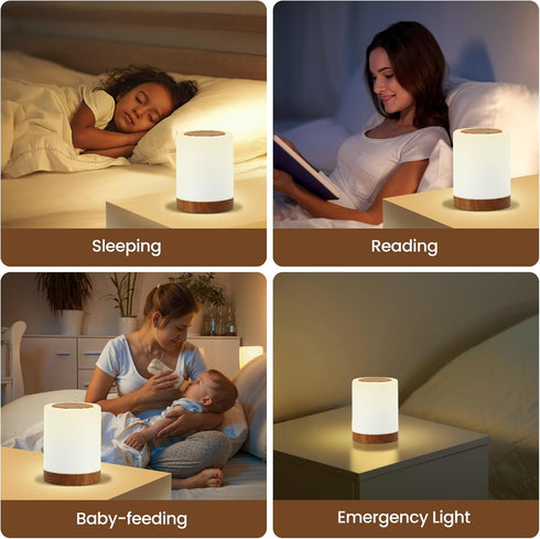 Night Light, Rechargeable Bedside Touch Lamp, Dimmable Night Light with Warm Light & Color Changing RGB,Touch Color-Changing Ring, Portable Night ...