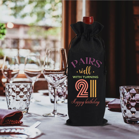 Cool 21st Birthday Gifts for Her Him Wine Bag, 21 Year Old Birthday Gifts for Her Women Men, Happy Anniversary 21st Birthday Party Decorations for...