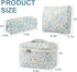 3 Pcs Cotton Quilted Makeup Bag Set, Floral Cotton Cosmetic Bag, Aesthetic Toiletry Travel Organizer Bag for Women...