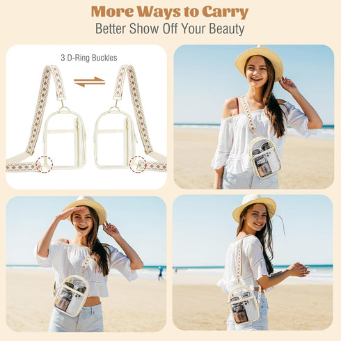 MoKo Clear Bag Stadium Approved - Multi Pockets Clear Sling Purse Crossbody Bag with Adjustable Shoulder Strap for Concerts Events Sports Games, B...