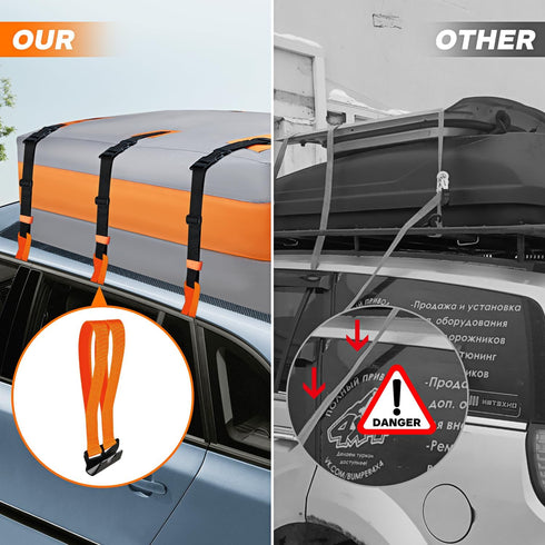 6 Rooftop Cargo Tie Down Hook Straps - Secure Any Car Roof Bag, Roof Rack Cargo Carrier, or Car Top Carrier, No Roof Rack Required, Compatible wit...