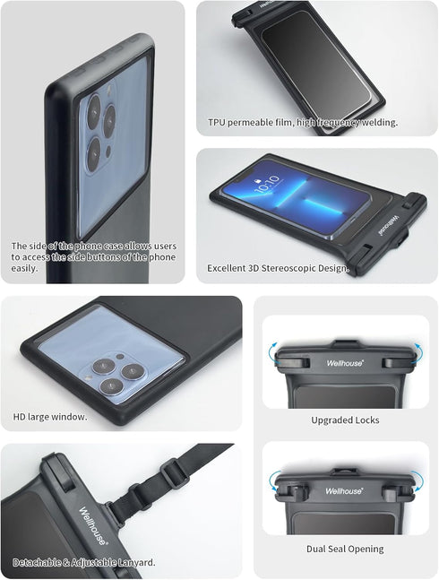 wellhouse Waterproof Phone Pouch, Waterproof Phone Case for iPhone 15 14 13 12 Pro Max XS Samsung, IPX8 3D Cellphone Dry Bag Beach Essentials Blac...