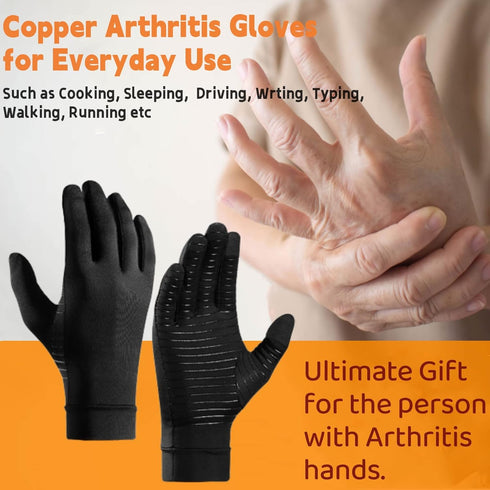 Copper Compression Gloves for Arthritis & Hand Pain Relief – Full Finger Copper Infused Gloves for Men & Women – Support for Carpal Tunnel, Tendon...