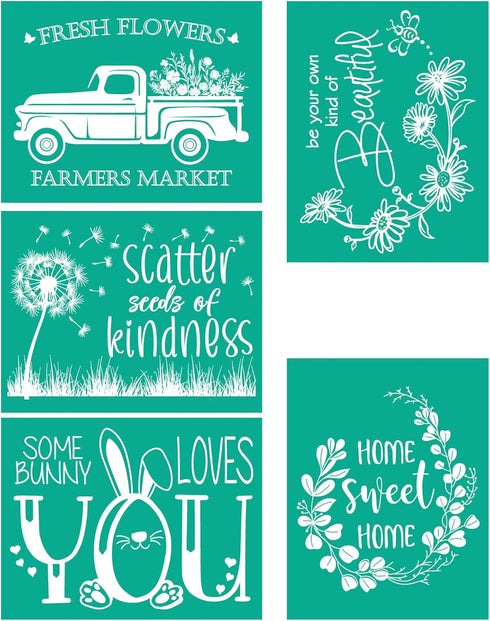 Spring Flowers Farmers Market Screen Stencil, Chalk Paste Screen Transfer, Reusable Self-Adhesive Screen Printing Stencil for Wood, Fabric, Pillow...