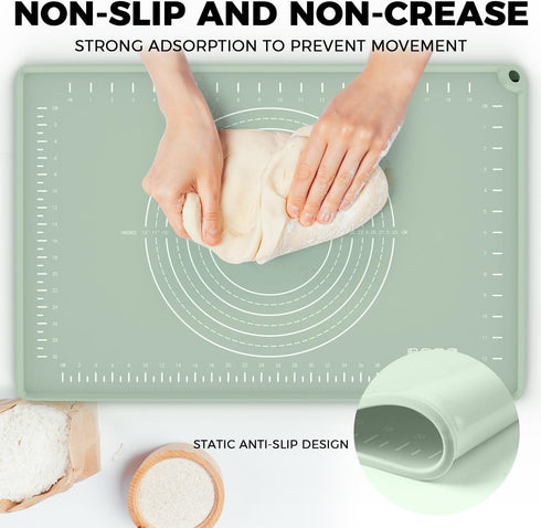 Silicone Baking Mat 24" x 16", Extra Thick Dough Rolling Mat with Measurements and Edge Heightening, Non-stick Food Grade Silicone Pastry Mat for ...