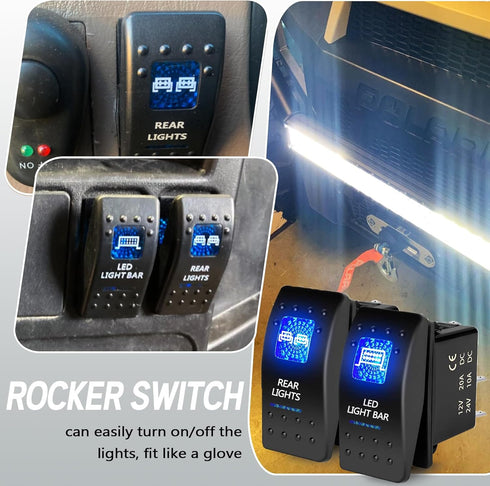 Xislet 2Pcs UTV Rocker Switch 12V 20A 3-Pin Blue LED Marine Rocker Switch for Polaris RZR Ranger 570-1000 XP SXS Maverick X3 Pioneer ATV Golf Cart...