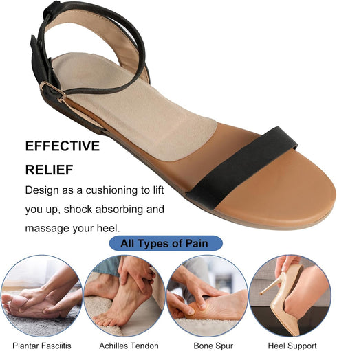 2 Pairs Pigskin High Heels Sandals Plantar Fasciitis Insoles, Self Adhesive Heel Cups for Bone Spur/Achilles Pain, 0.2" Thickness, No Slip Heel Su...