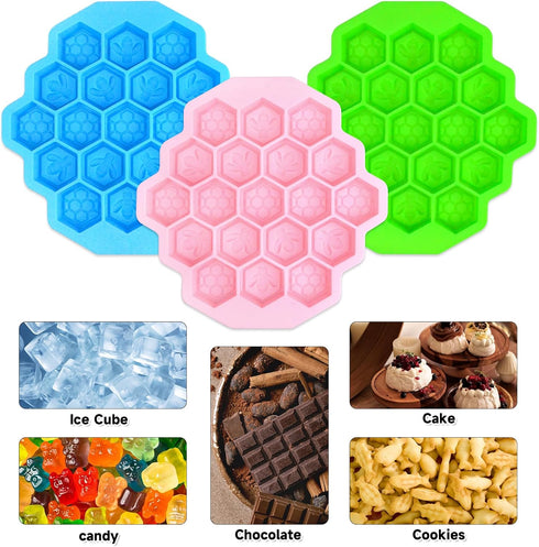 3Pcs Honeycomb Bees Silicone Molds, XJMWXHFC 19 Cavities Chocolate Molds, Food Grade Silicone Baking Molds, Non-Stick Cake Mold for Chocolate, Can...