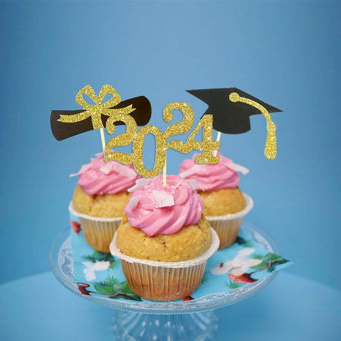 24 Pack 2024 Graduation Cupcake Topper Congrats Grad Cake Topper with Diploma, 2024, Grad Cap for Graduate Party Decorations Supplies...